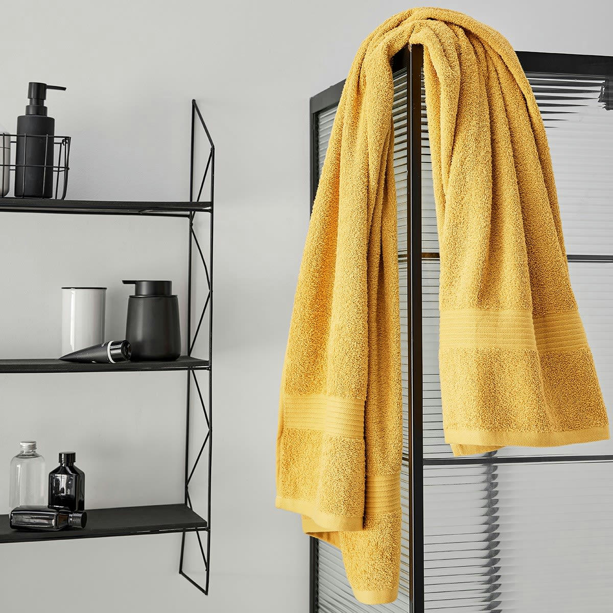 MEVAK BAÑO - Maxi drap de bain uni en coton jaune 90x150