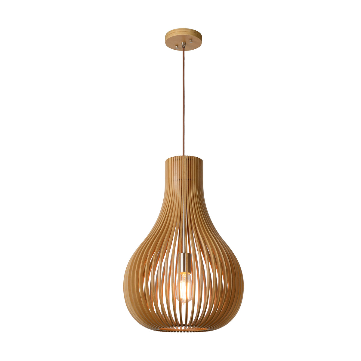 Lucide hanglamp BODO - 1xE27 - Licht hout