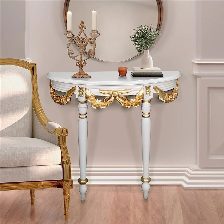 Design Toscano Louis XVI-Style Crescent Golden Ribbon Wall Console Table