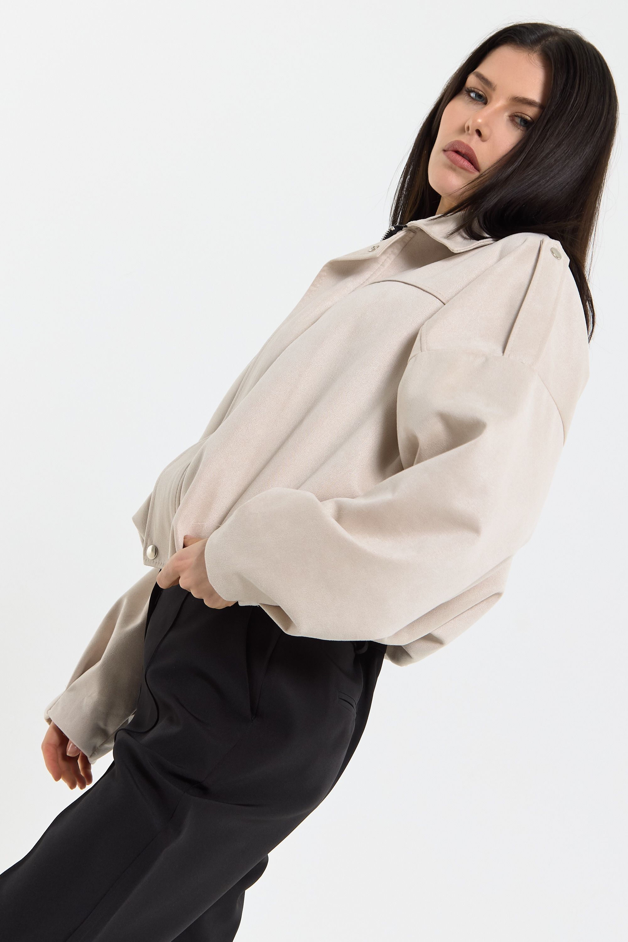 House of Holland Beige Oversized Faux Suede Jacket