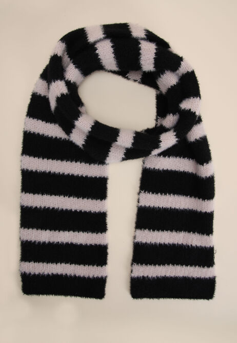 Womens Black Stripe Skinny Knit Scarf
