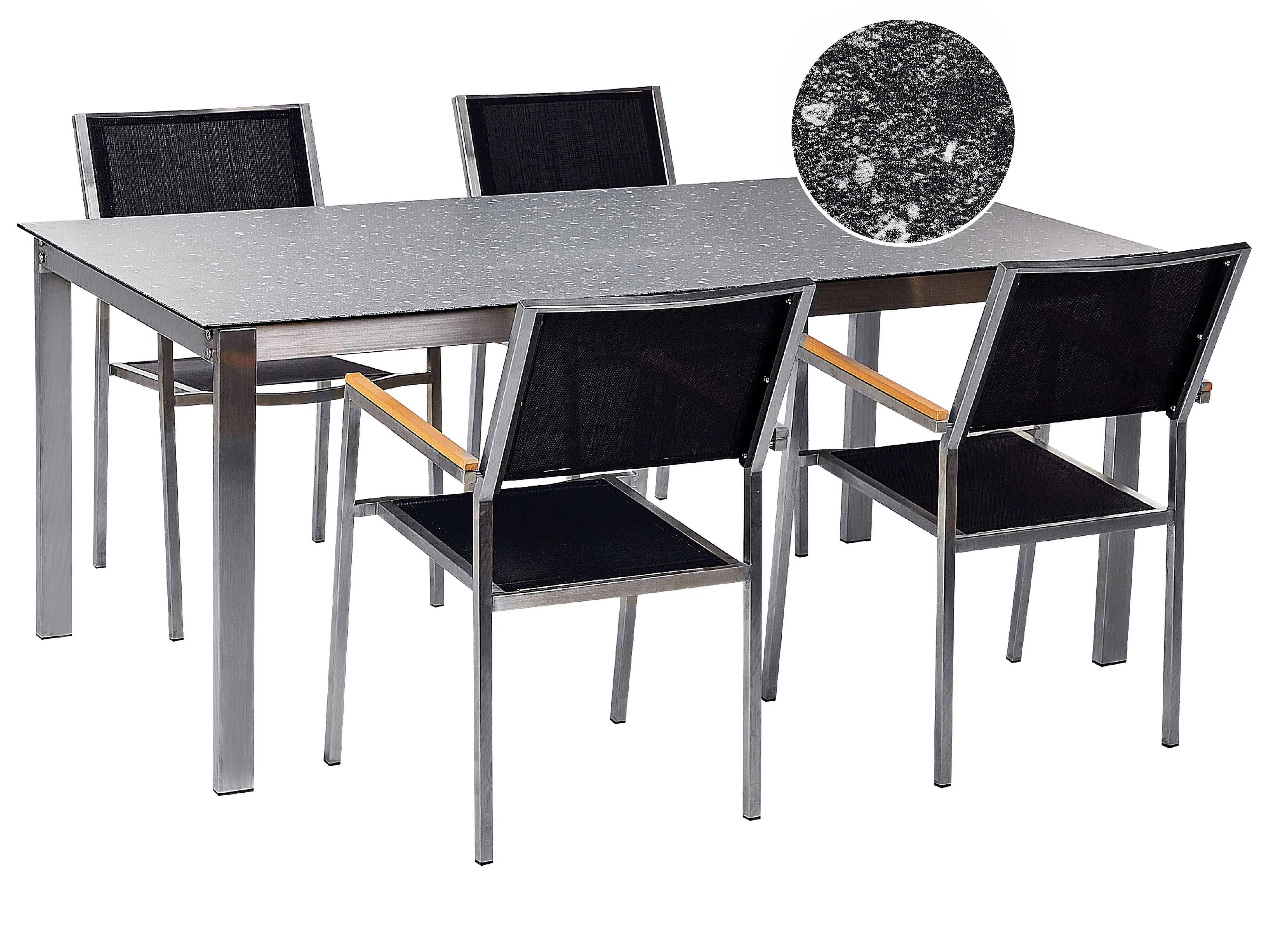 Garden Dining Set 4 Seater COSOLETO/GROSSETO Tempered Glass Granite Effect Black