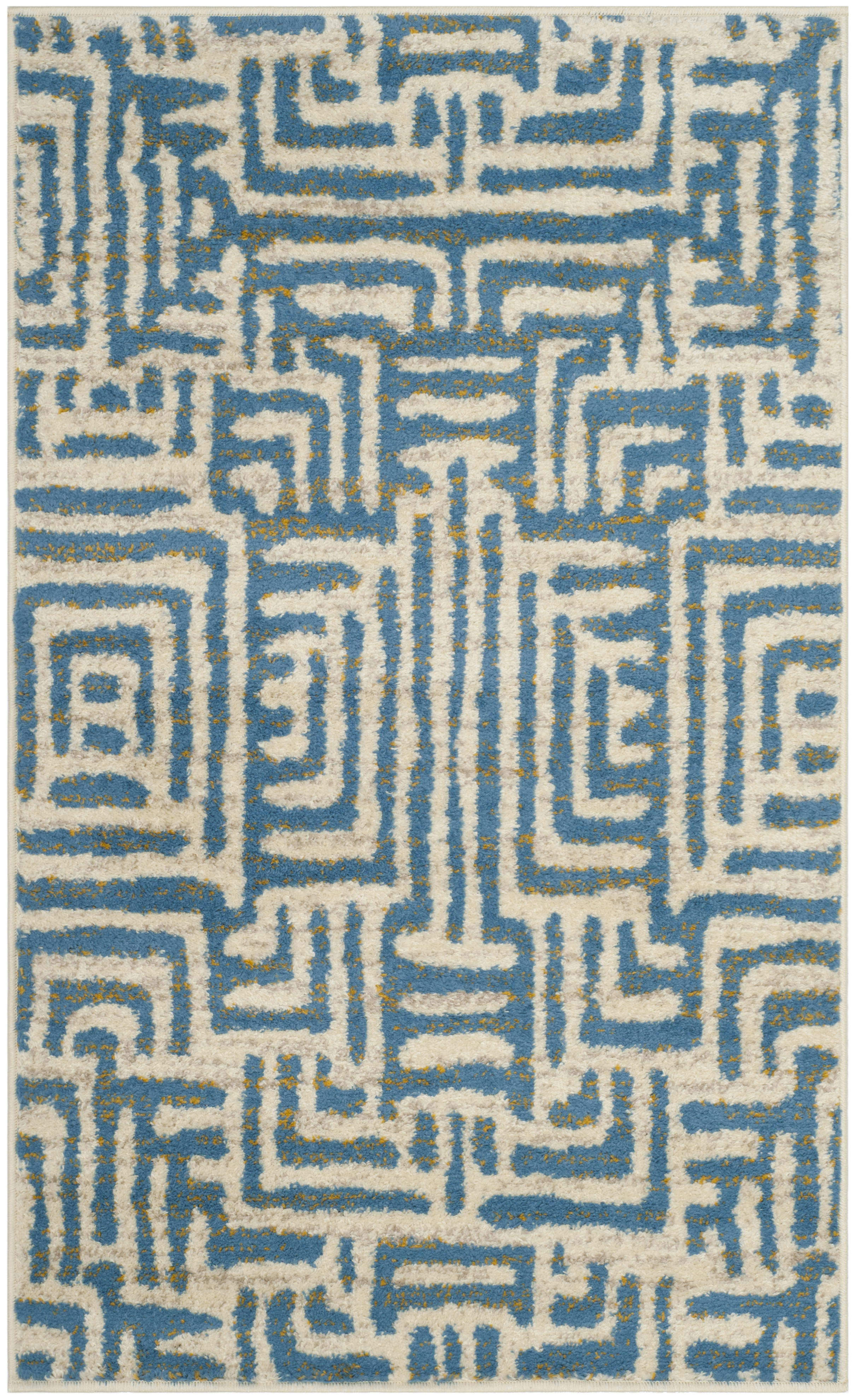 AMSTERDAM - Tapis de salon interieur en ivoire & bleu clair, 91 x 152 cm