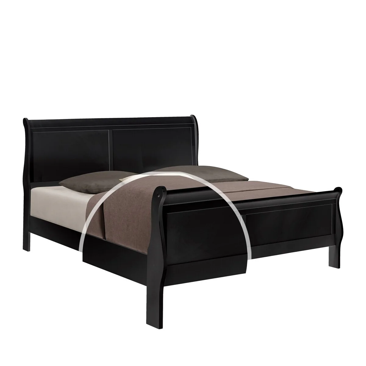 Sleigh Design Wooden King Size Headboard and Footboard, Black