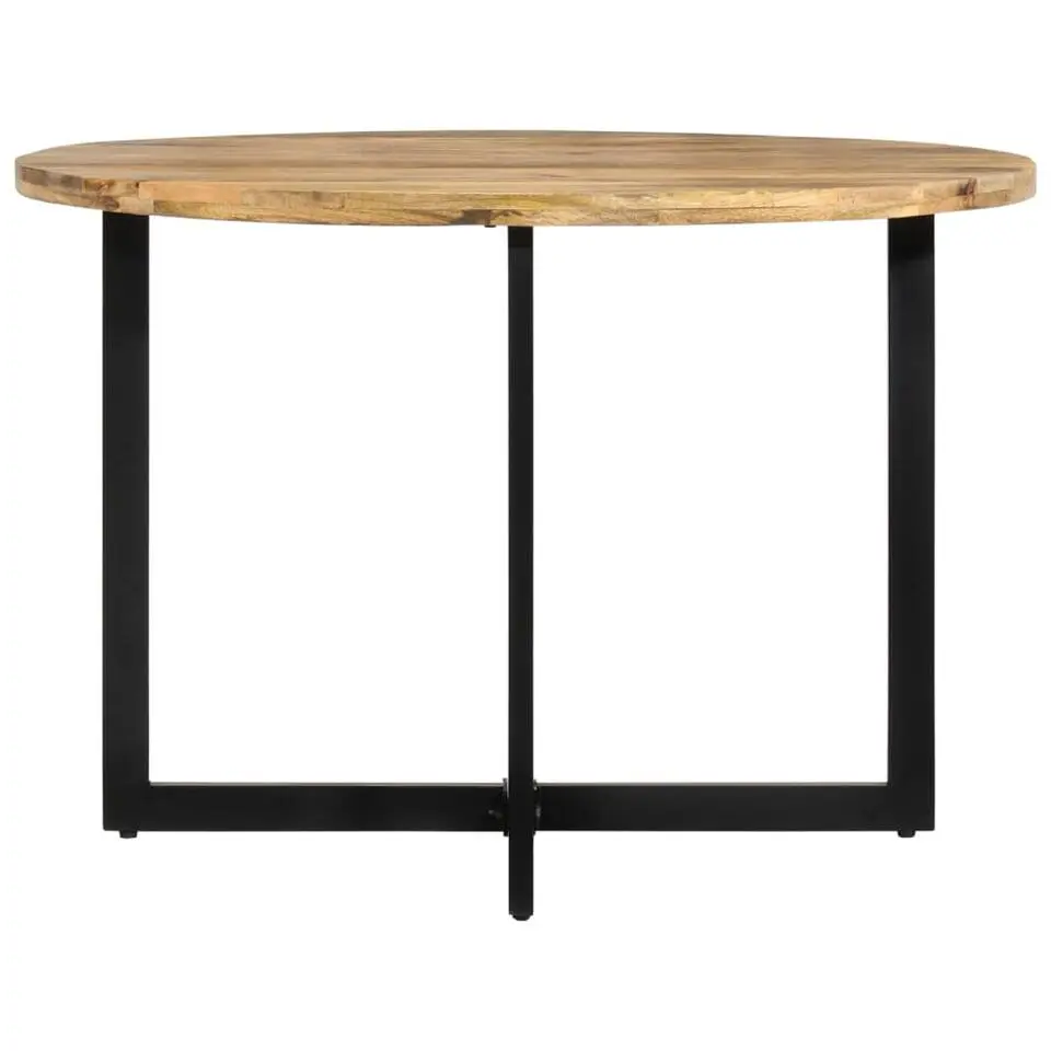 vidaXL Eettafel - Ronde tafel - Bruin&zwart - Massief mangohout&ijzer - &Oslash;110 cm