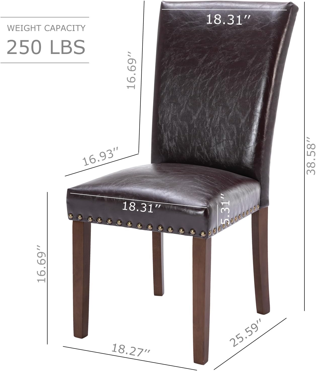 COLAMY Upholstered Parsons Dining Chairs Set of 4, PU Leather Dining Room Kitchen Side Chair with Nailhead Trim and Wood Legs - Dark Brown