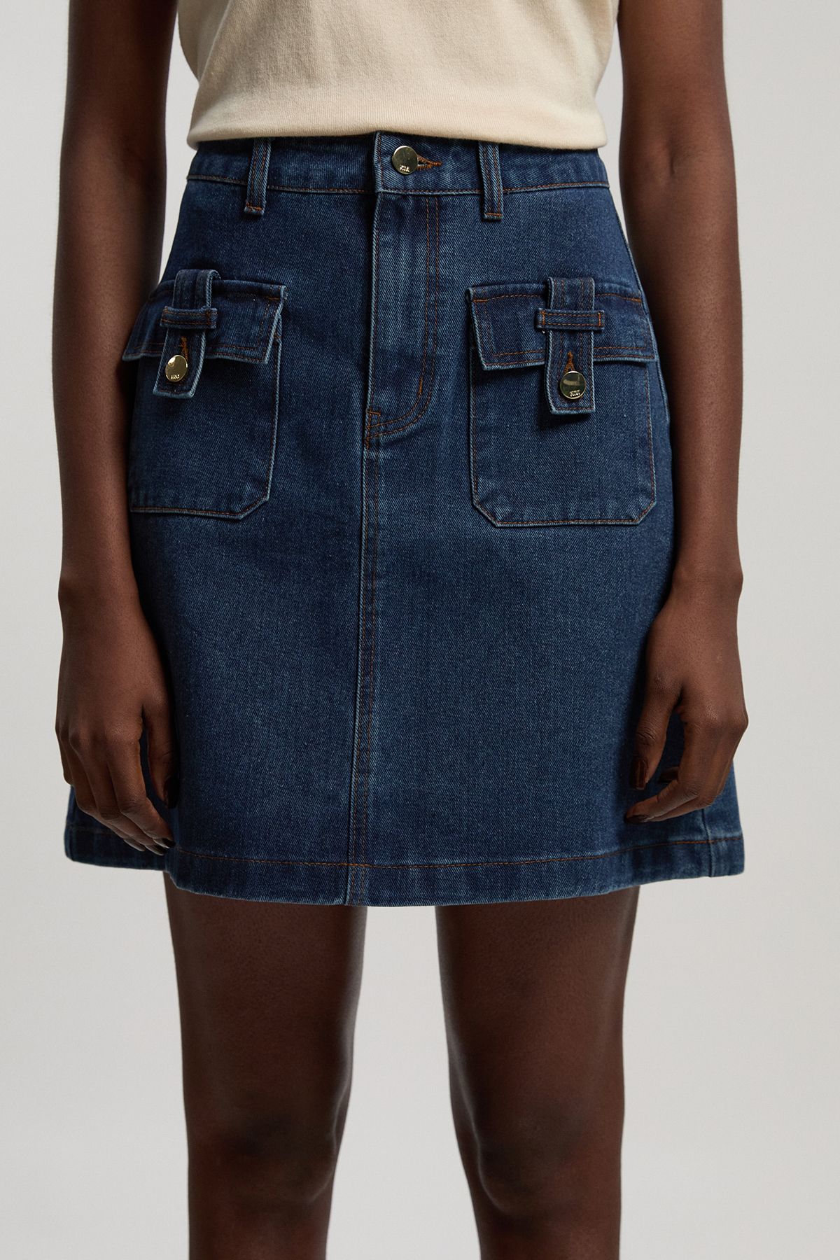 KarenMillen Petite Denim Button Front Midi Skirt