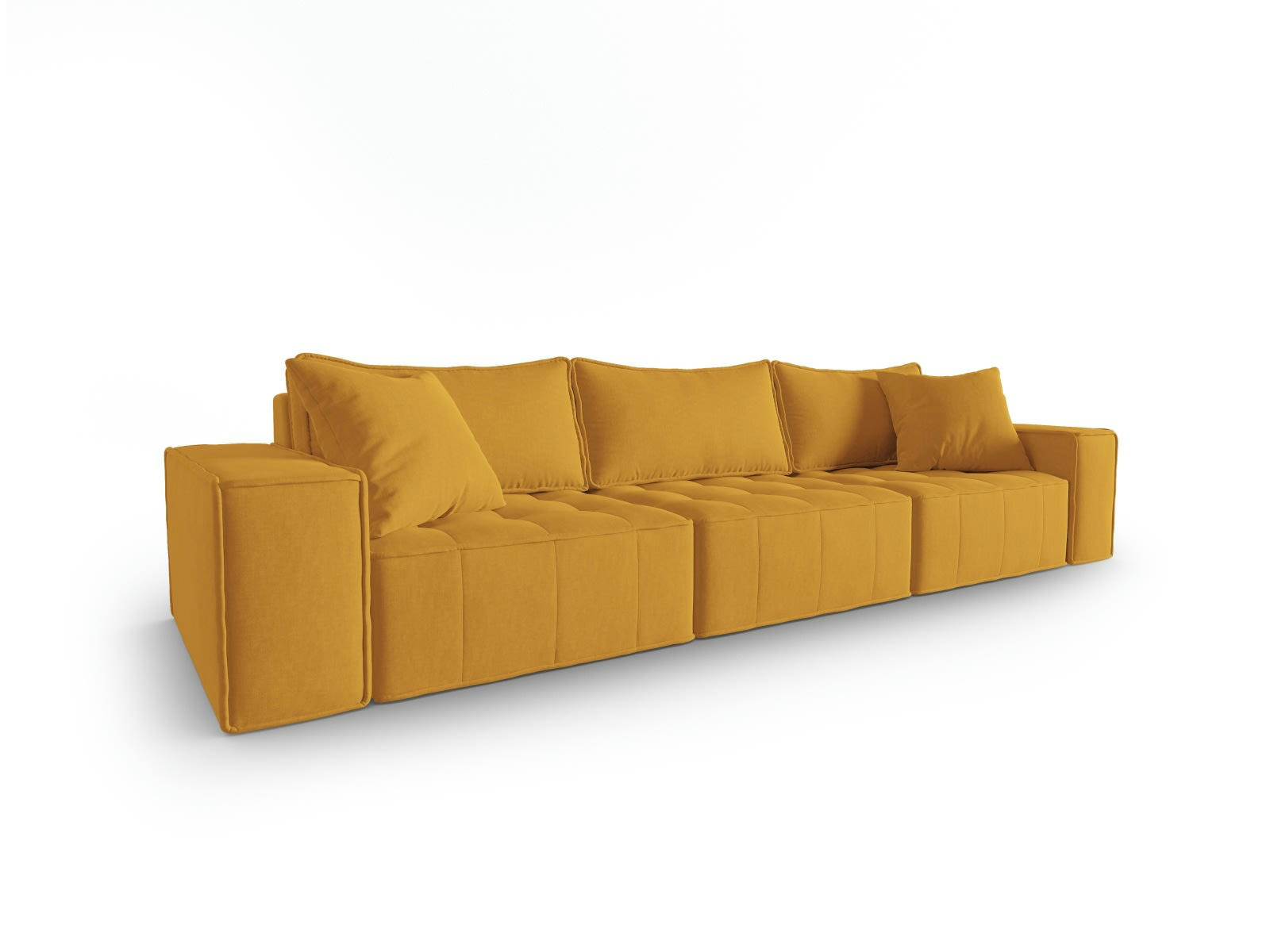MIKE - Canapé modulable 5 places en tissu structurel moutarde