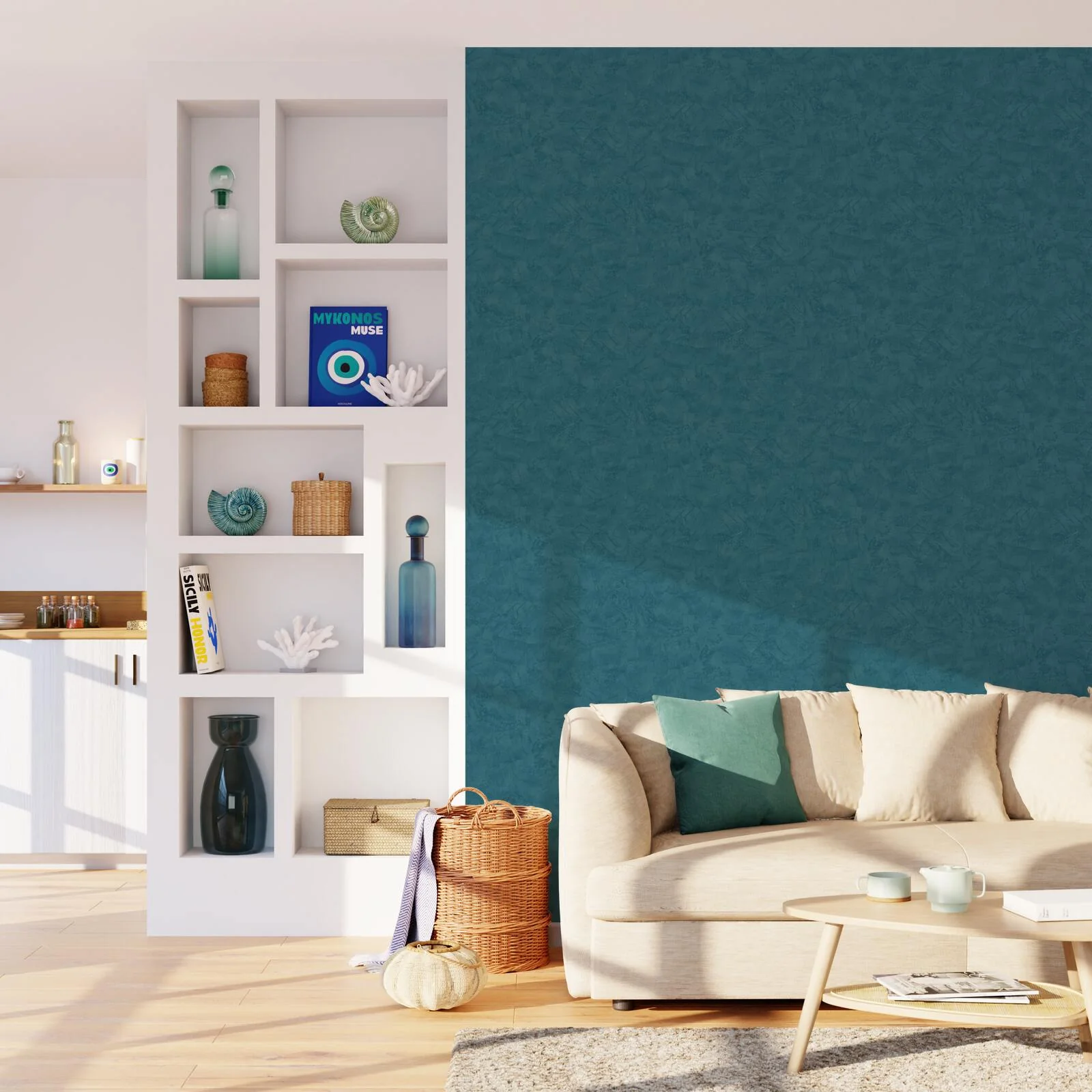 4MURS Papier peint intissé RAVENNE coloris bleu pétrole