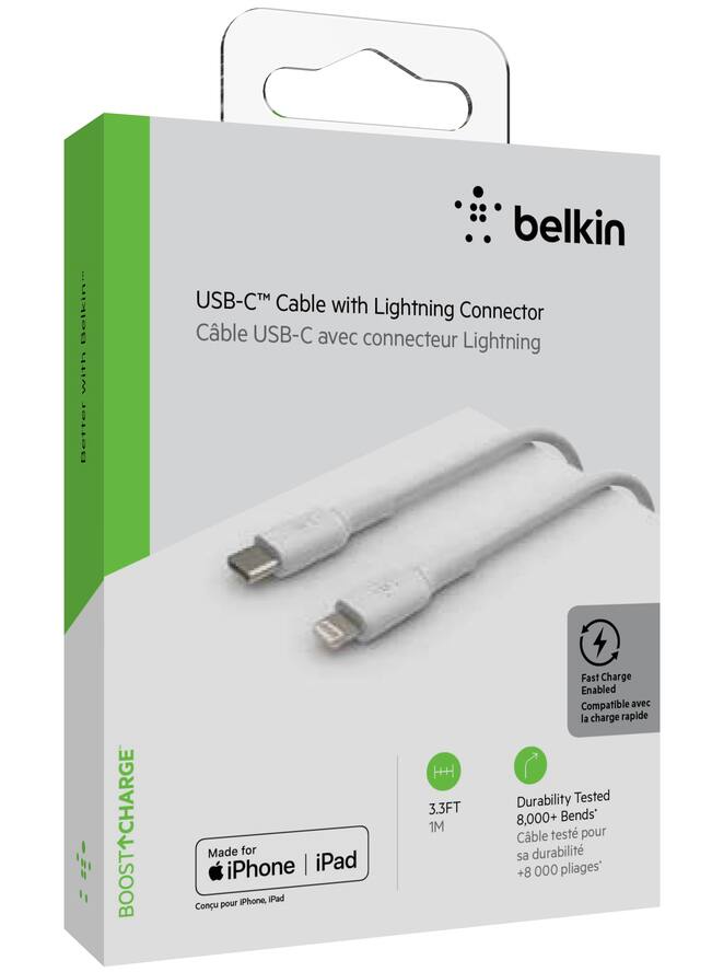 Belkin DuraTek Plus USB-C Cable with Lightning Connector, Strap, 4-ft