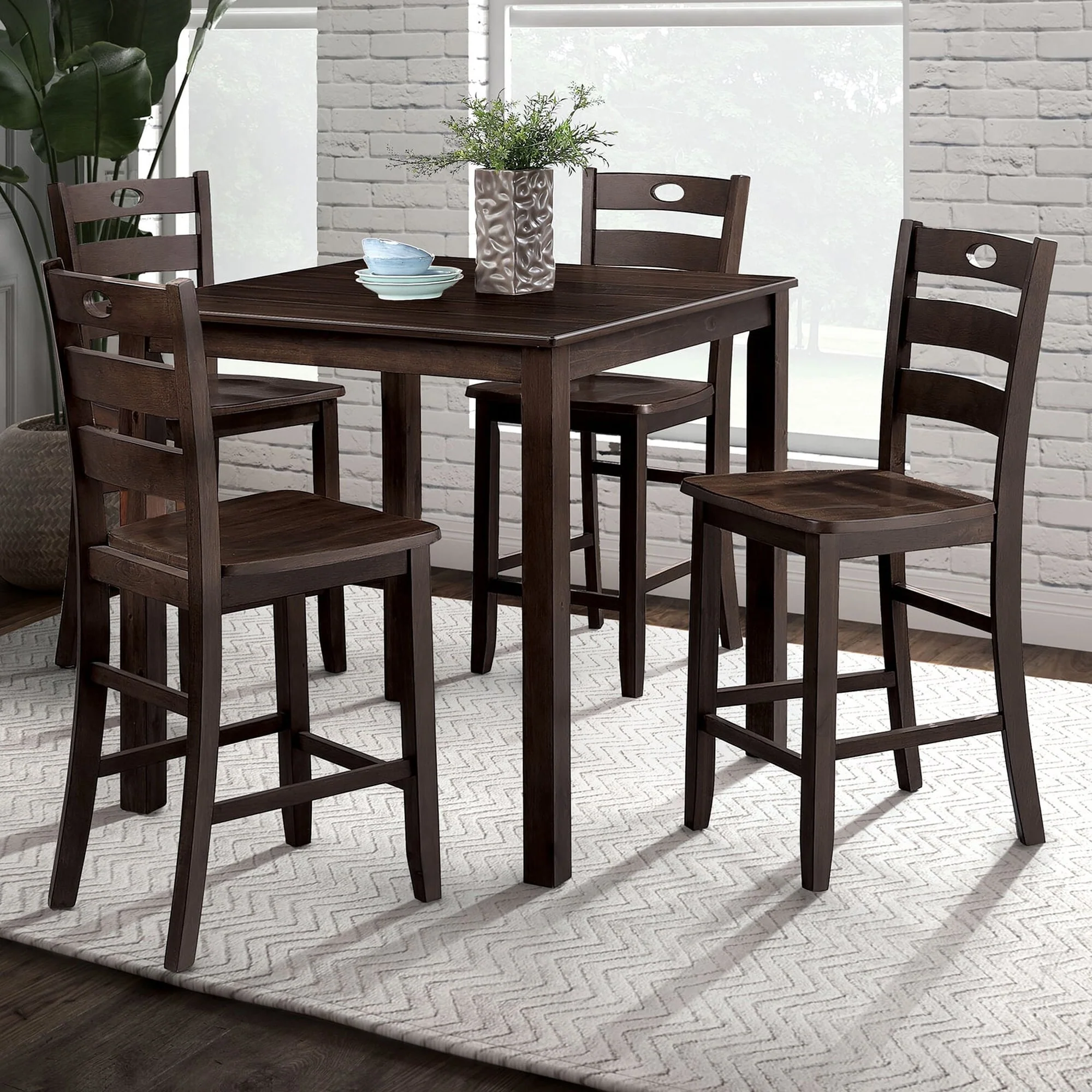 Farmhouse Expresso Solid Wood 5-piece Counter Height Dining Table Set