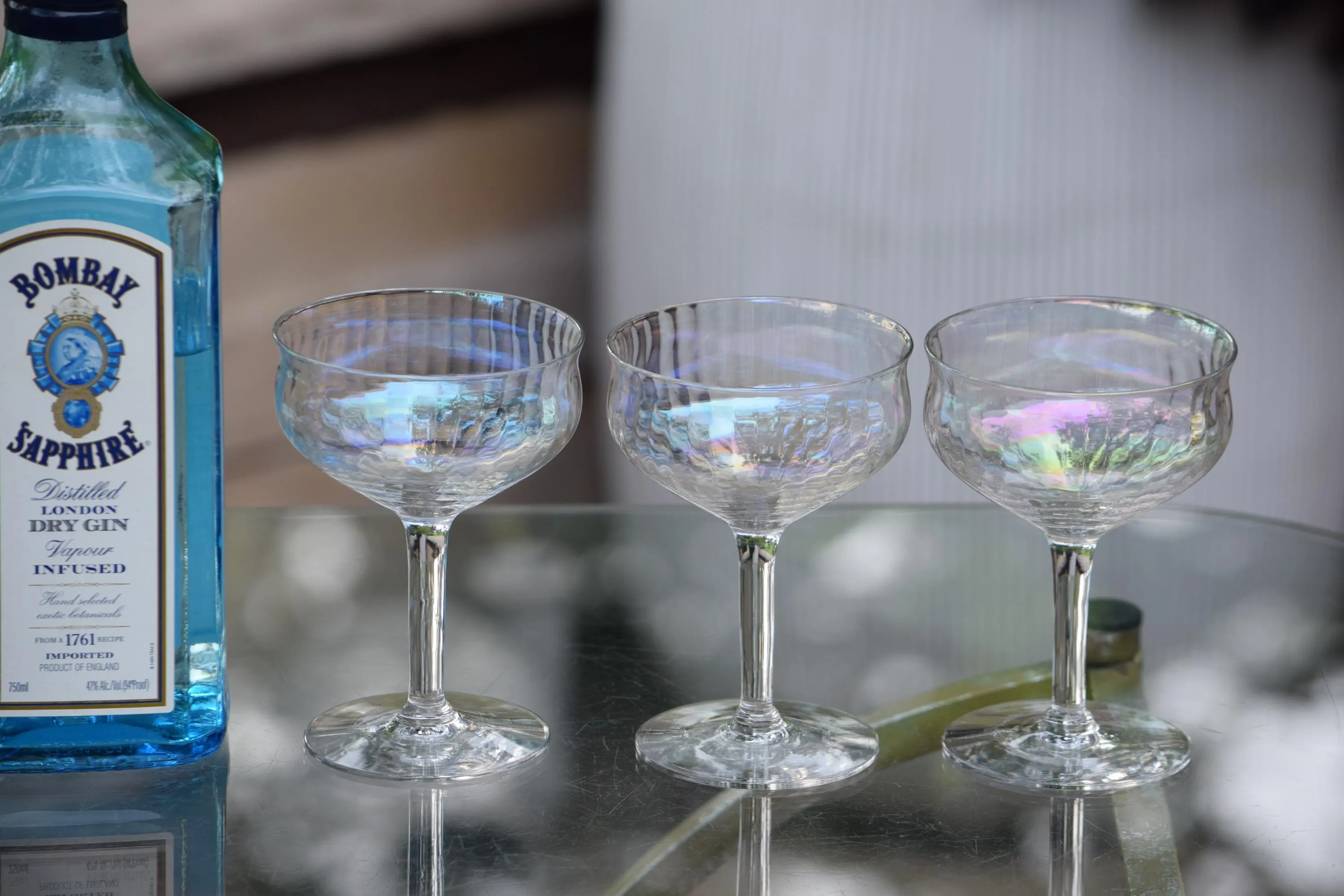 6 Vintage Iridescent Cocktail Glasses, 1950's, Vintage Iridescent Champagne Coupes, Unique Shaped Cocktail Glasses, Mixologists Glasses