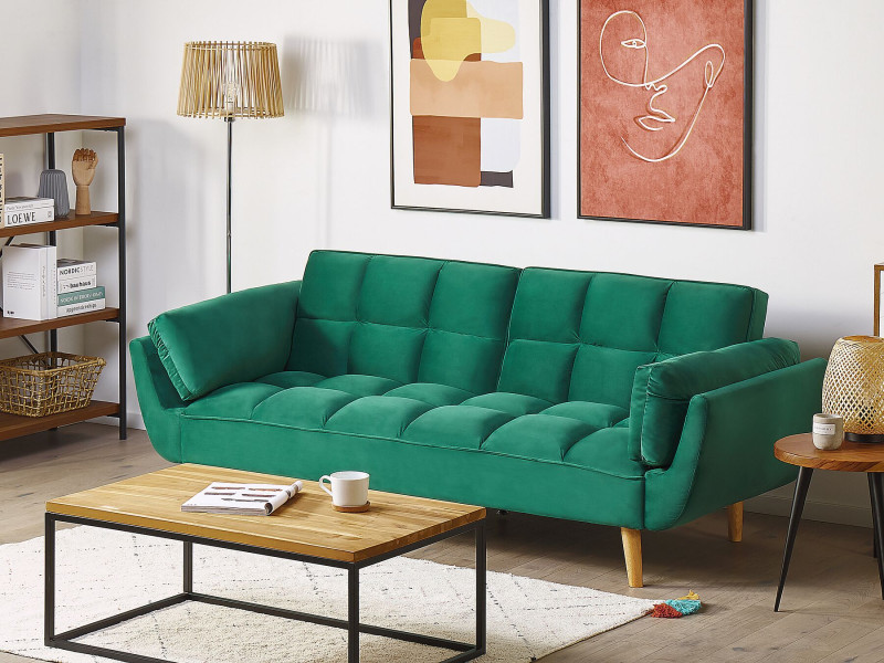 Sofa rozkładana welurowa kanapa zielona
