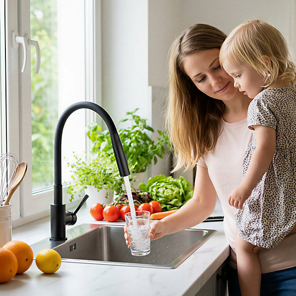 Mitigeur de Cuisine Flexible Noir,CECIPAMAX Robinet Cuisine Rabattable AVEC DEUX MODES D'EAU