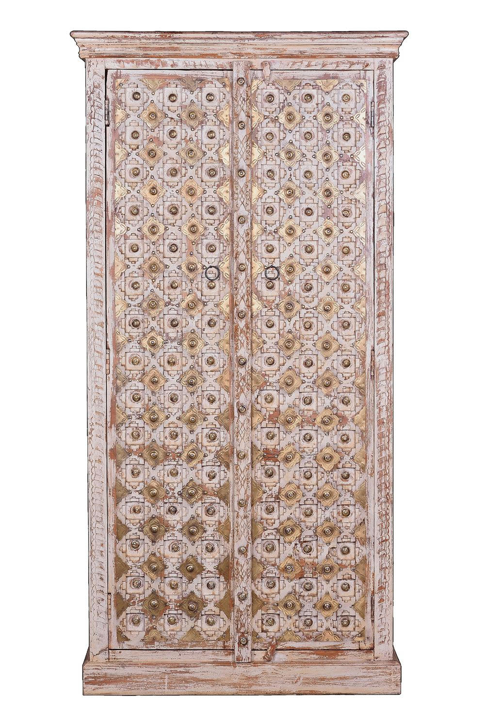 BAKHRA GOLD - Armoire en bois de manguier avec des détails en ivoire vieilli