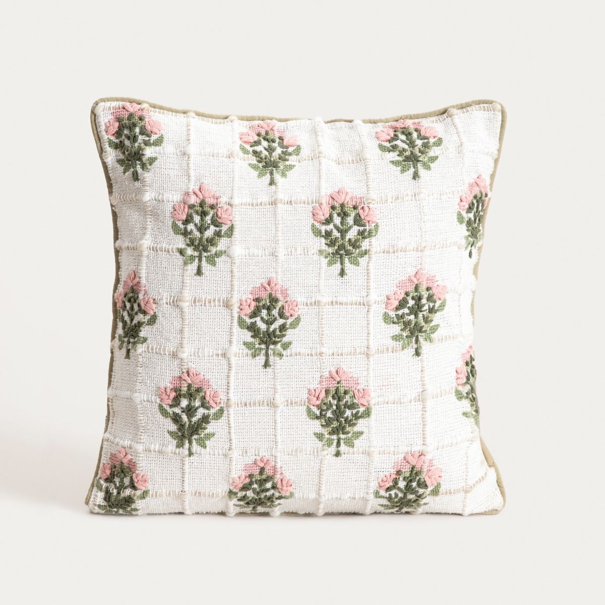 Poszewka INDIRA bawełniana z ozdobym kwiatowym haftem 45x45cm