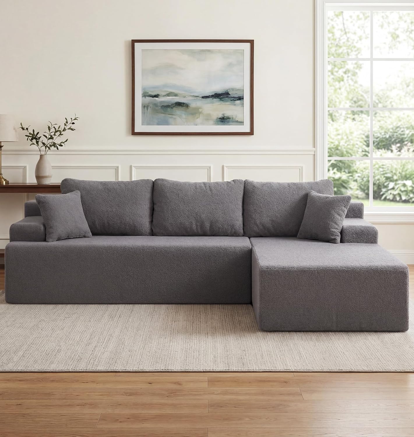 Hobestluk 96 Boneless Couches for Living Room Modular Cloud Sectional Sofa with Side Pocket No Assembly Memory Foam Couch L Shape Sofa with Chaise for Apartment(Grey,Right Facing Chaise)
