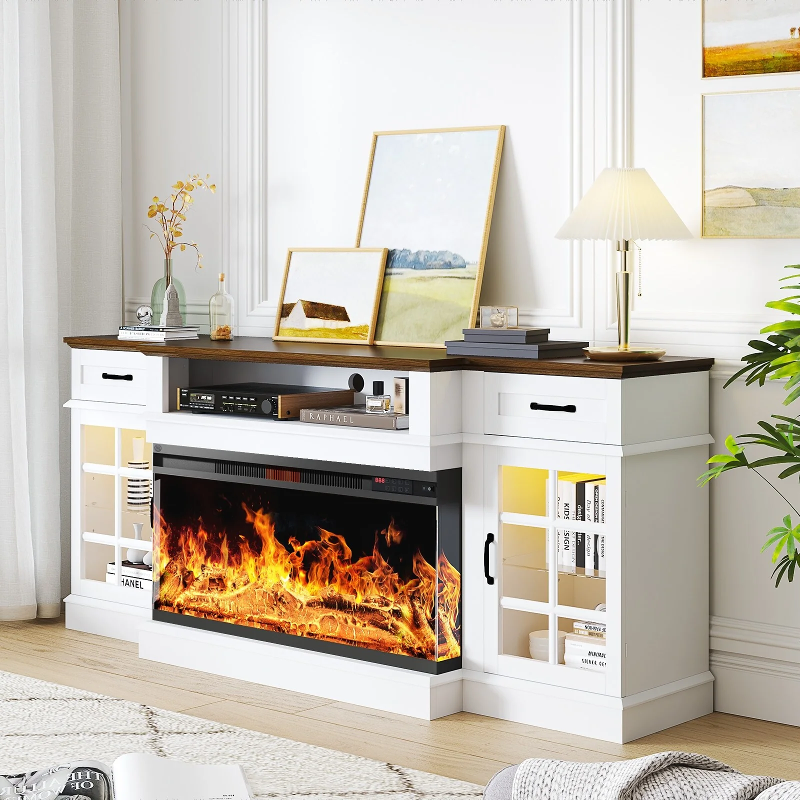 70Farmhouse Wood Entertainment Center with LED Lights - 70 inch