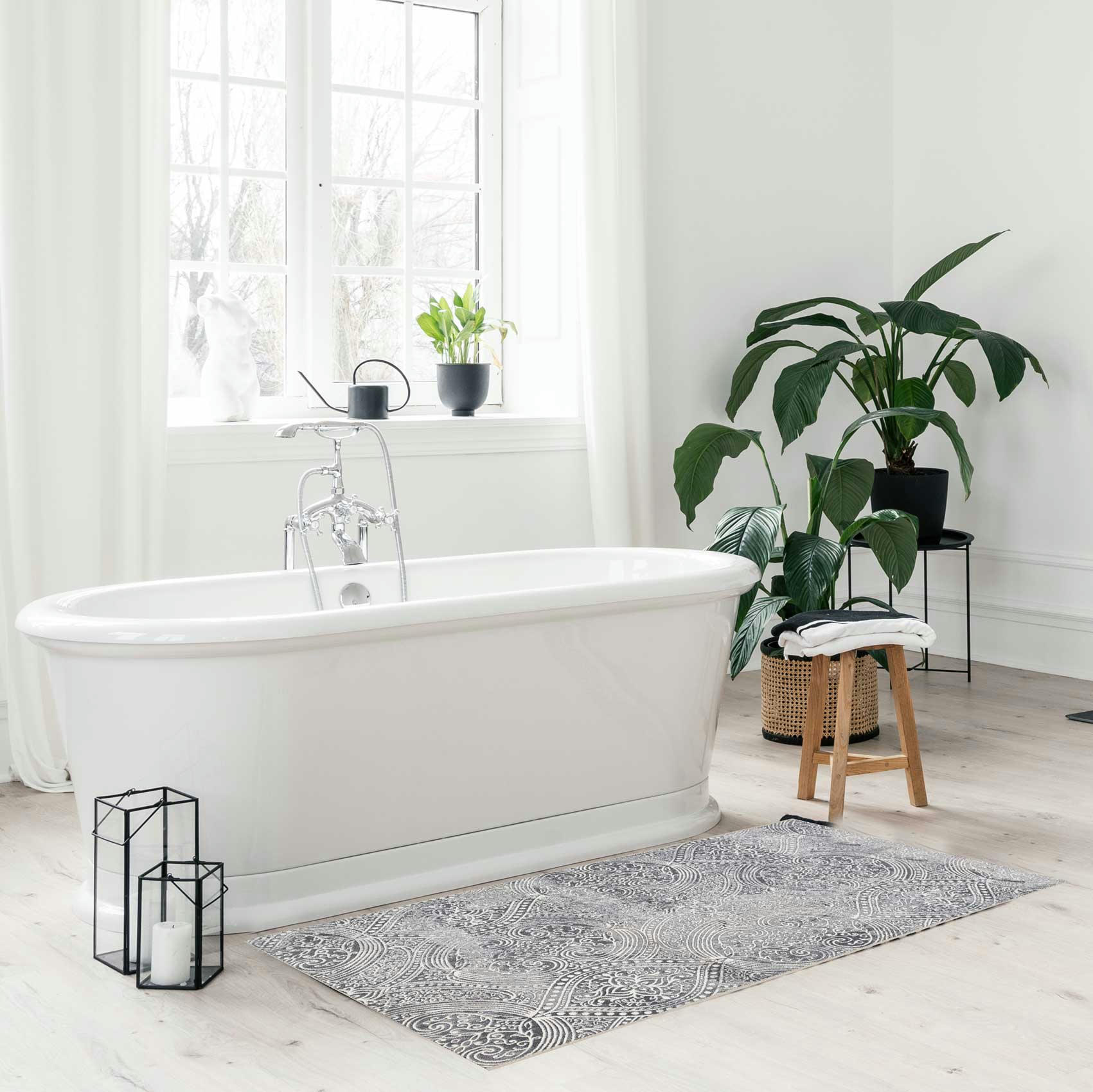 LOUIS - Tapis de bain motif paisley gris 70x120