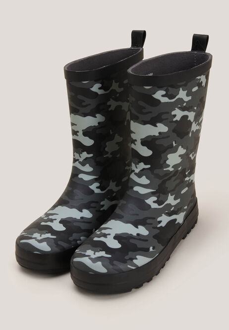 Older Boys Black Camo Print Wellies