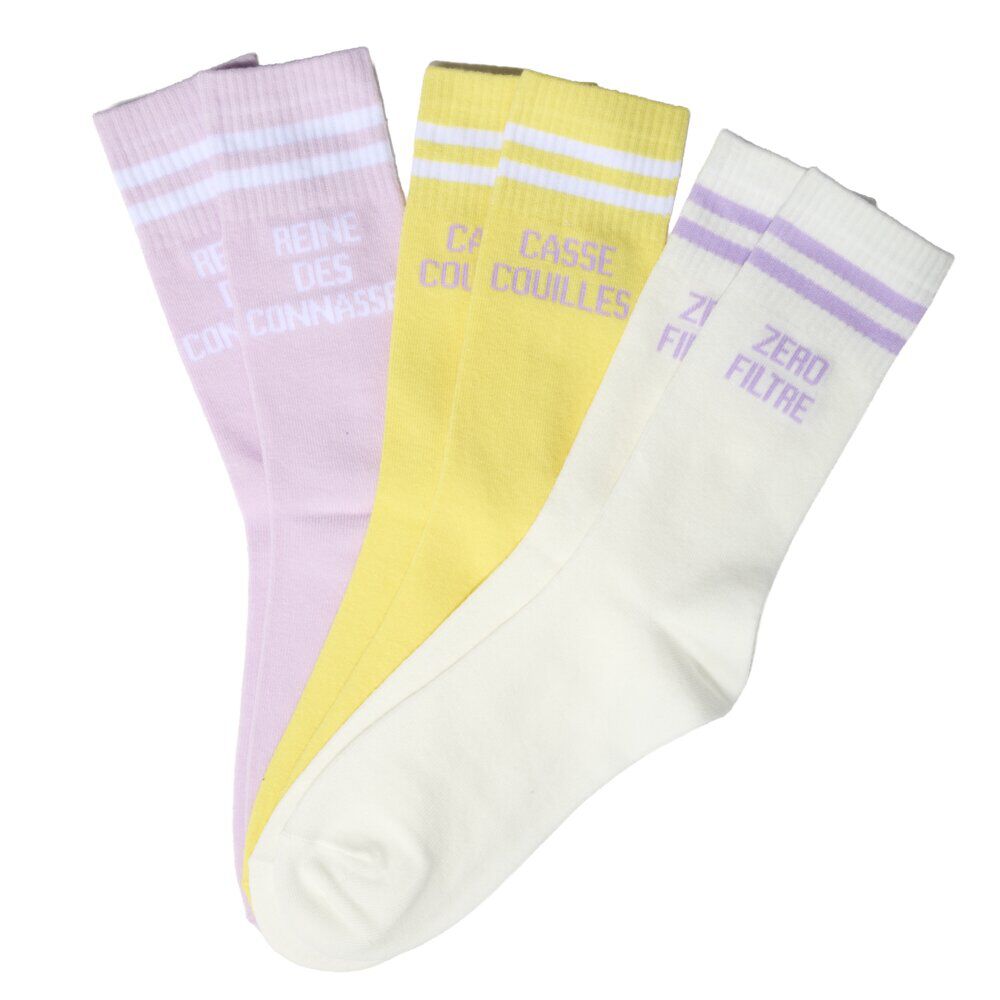 Chaussettes de tennis femme à message humour x3 coton et polyester 36/40 (3 modèles)