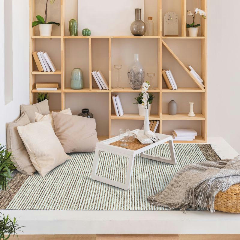 TERRA - Tapis 100% coton bandes sable-blanc 120x170