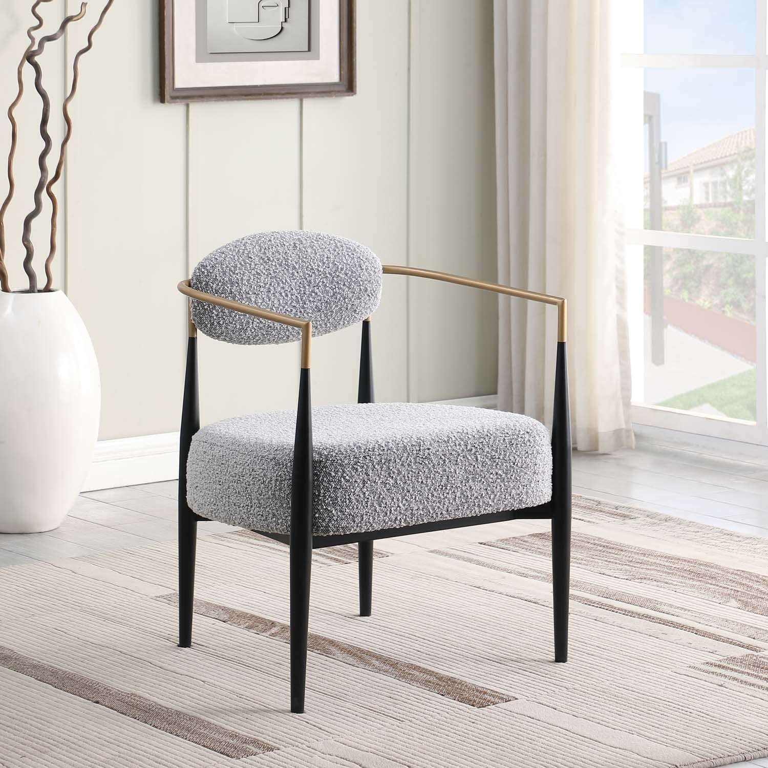Boucle Dining Chair Living Room Chair with Thickened Plush Seat Cushion and Sleek Metal Frame