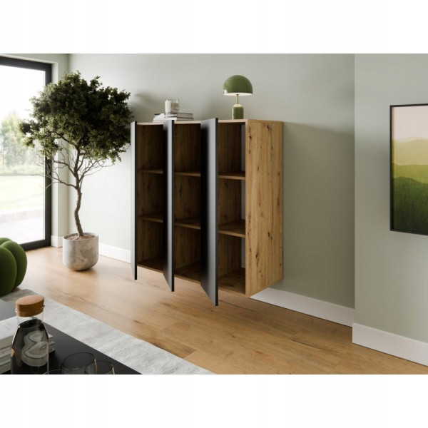 Komoda Maui-4 Loft Styl Loftowym Dąb Artisan Czarny-Mat