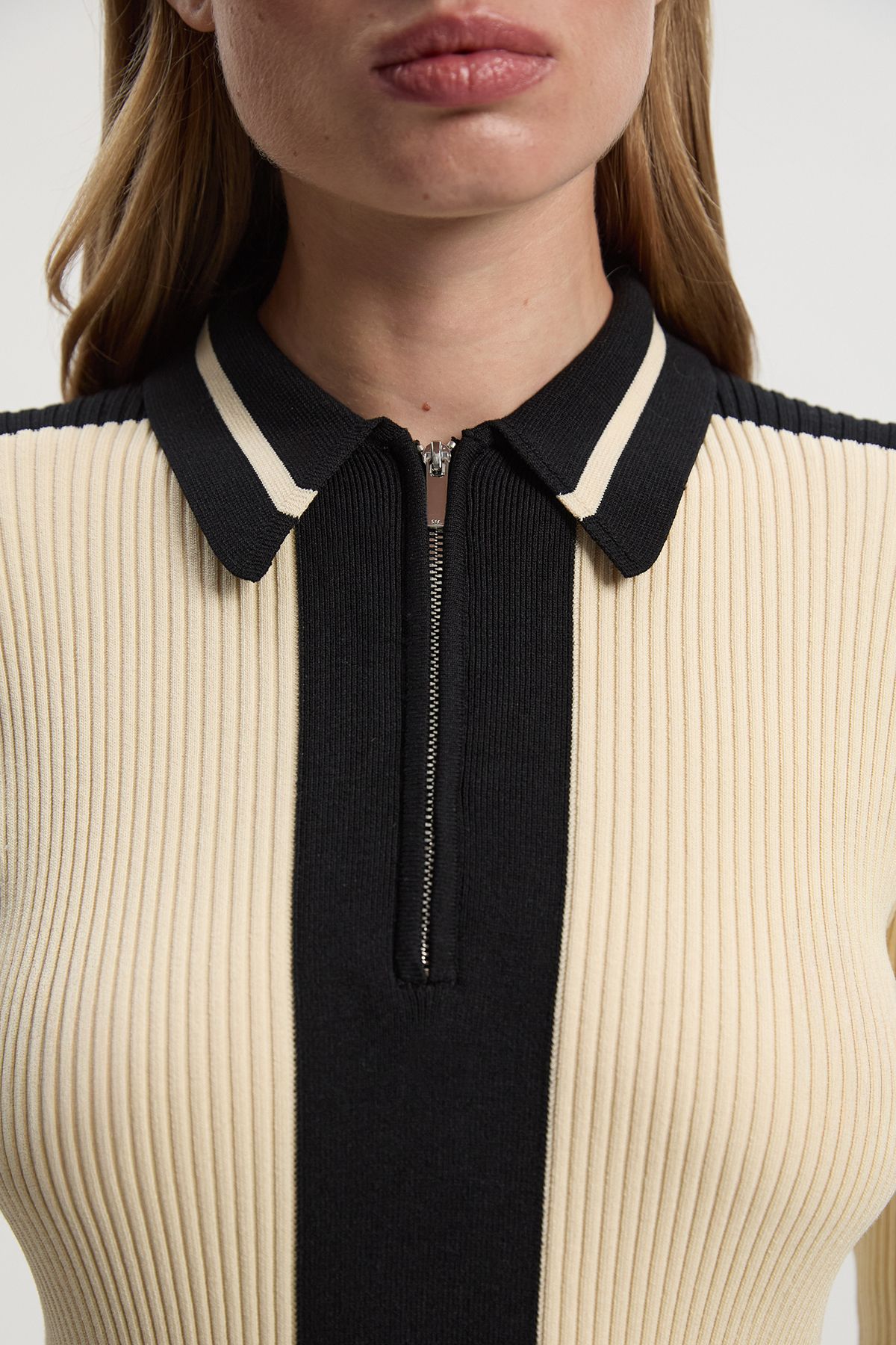 KarenMillen Rib Knit Polo Zip Up Midi Dress