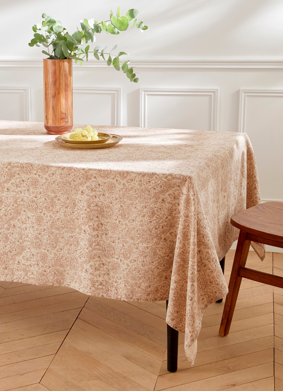 NAPPE EN LIN ET COTON à IMPRIMÉ FLORAL NATUREL