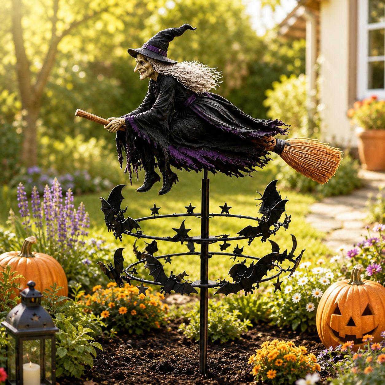 Halloween Witch Wind Spinner, Outdoor Garden Stake Decor for Yard or Lawn, Unique Gift for Halloween Lovers & Neighbors