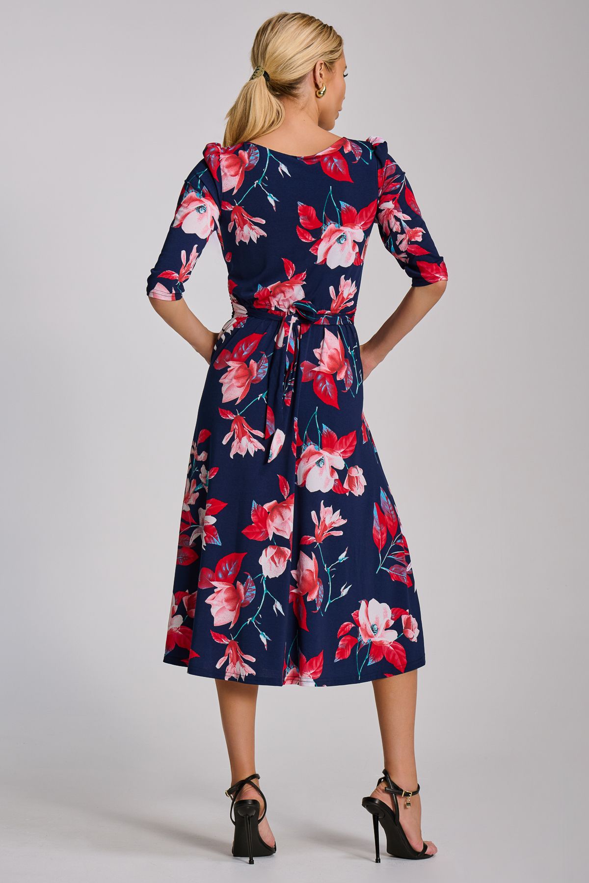 Jolie Moi Sleeve Printed Jersey Midi Dress