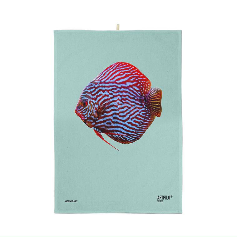 - Torchon déco poisson coton bleu