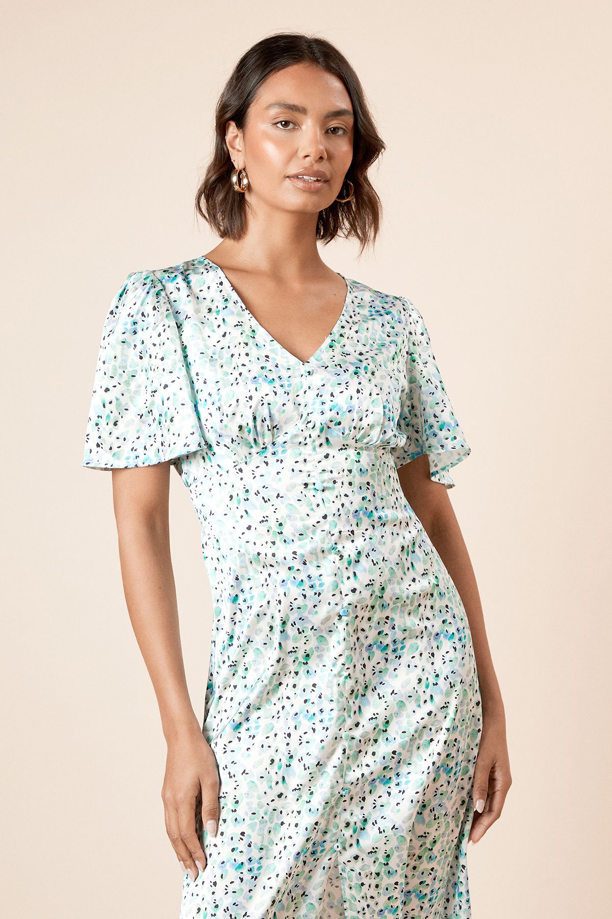 Dorothy Perkins V Neck Angel Sleeve Midi Dress