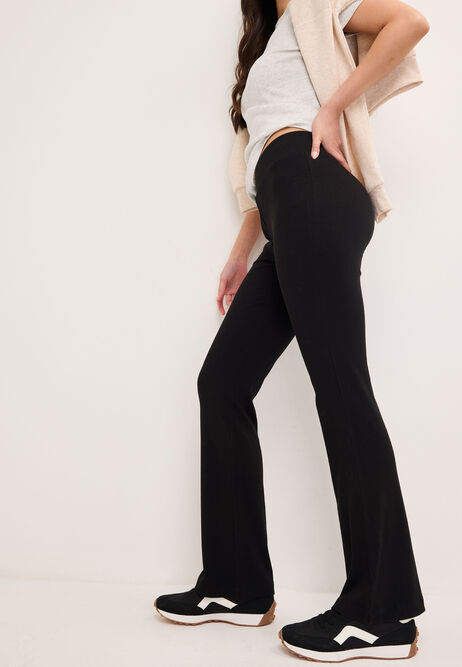Womens Black Ribbed Fit & Flare Trousers