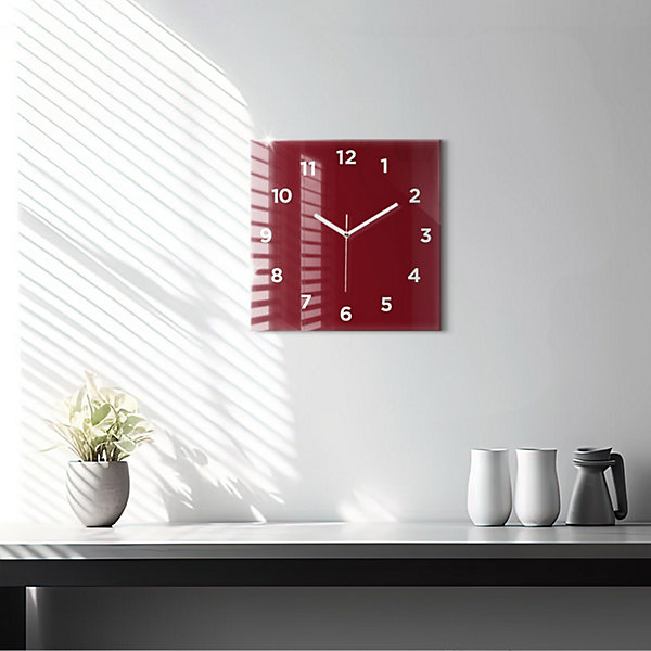 Horloge murale Wallfluent 30x30 cm Avec chiffres Aiguilles blanches Bordeaux 1 pcs