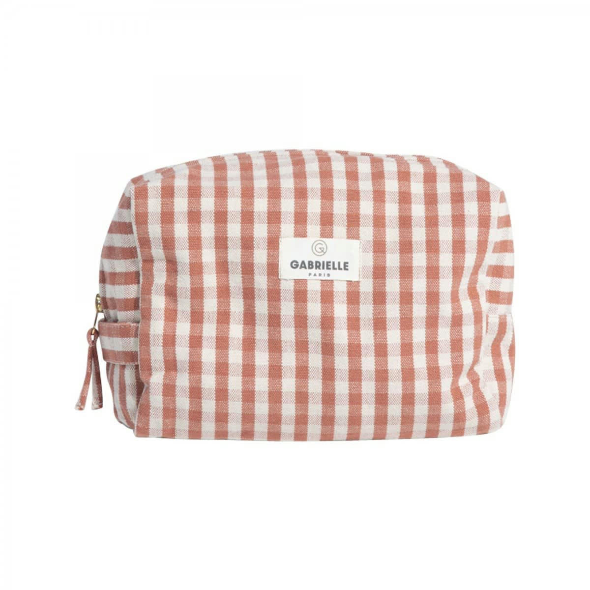 PAR AMOUR - Trousse de toilette en coton imprimé Vichy brique