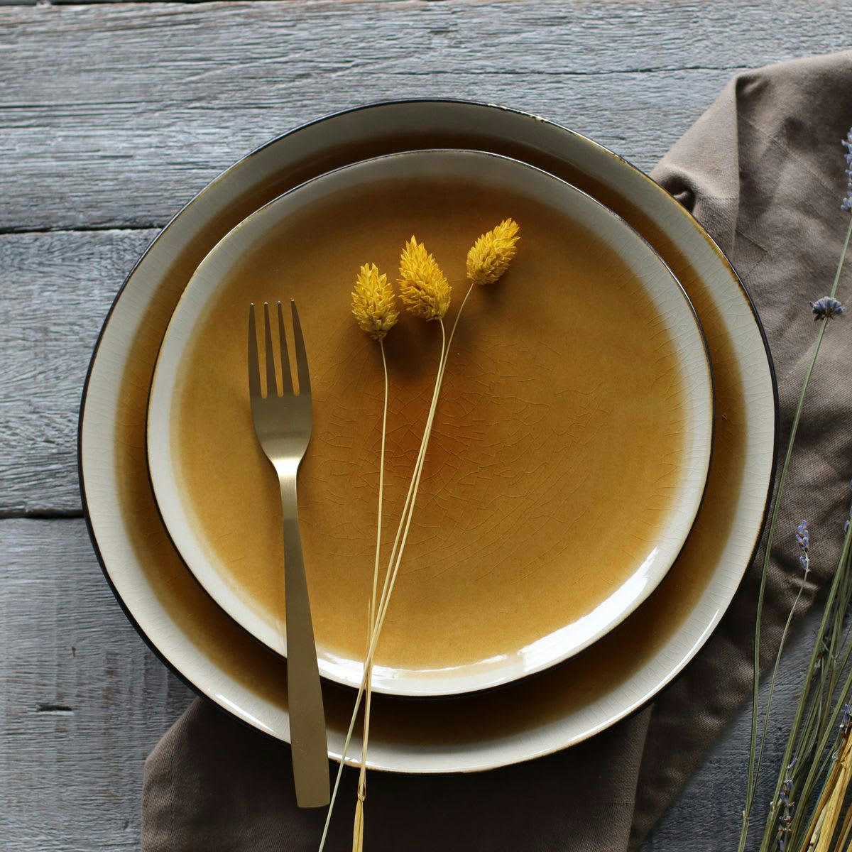 BALATA - Lot de 6 assiettes plates en grès jaune 27,5cm