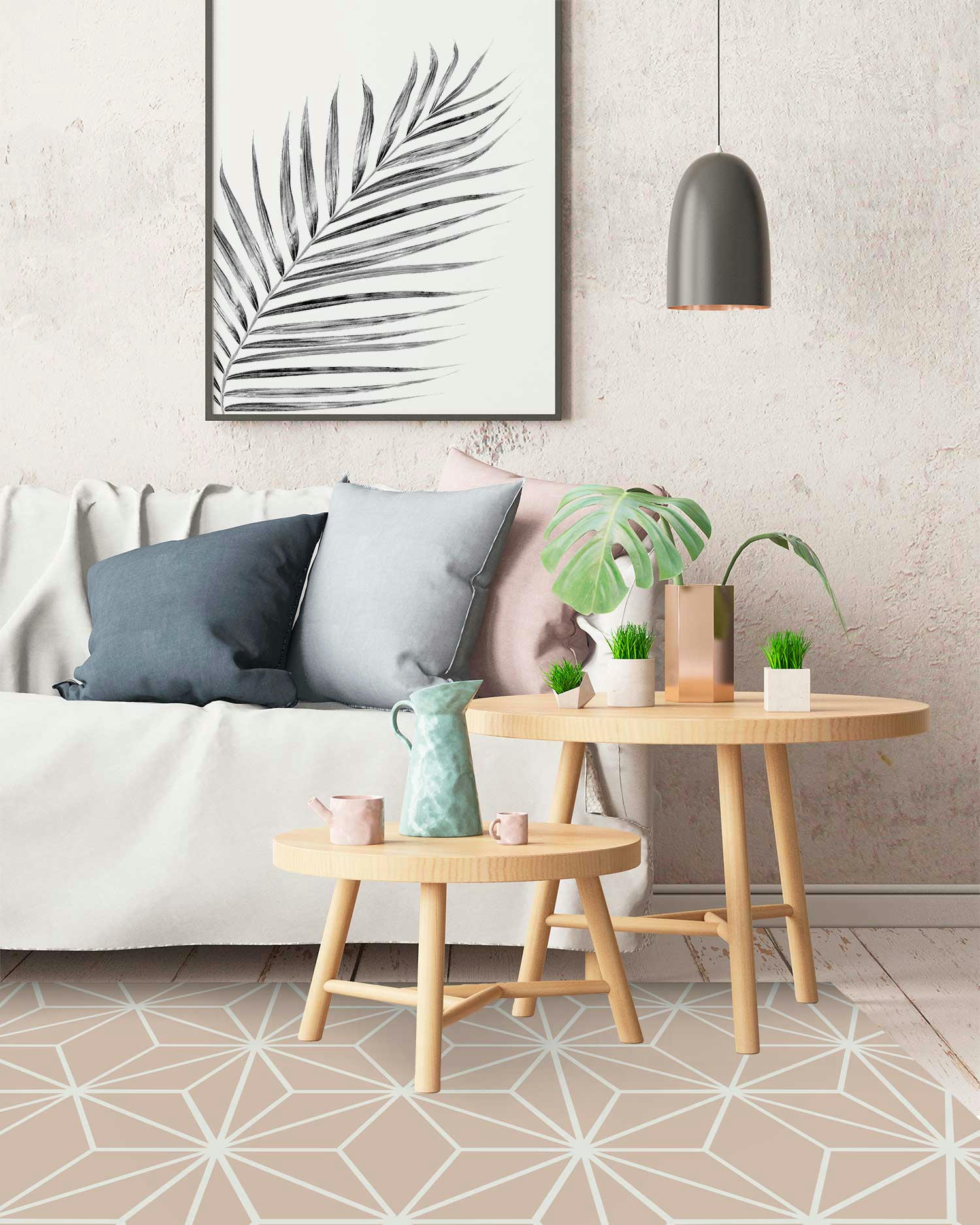 - Tapis vinyle lignes d'étoiles roses 200x200cm