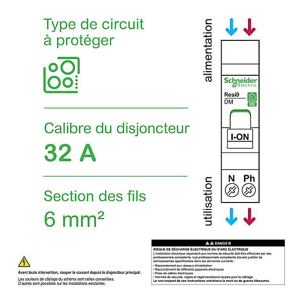 Disjoncteur embrochable courbe C phase   neutre 32A Schneider Electric Resi9 XE