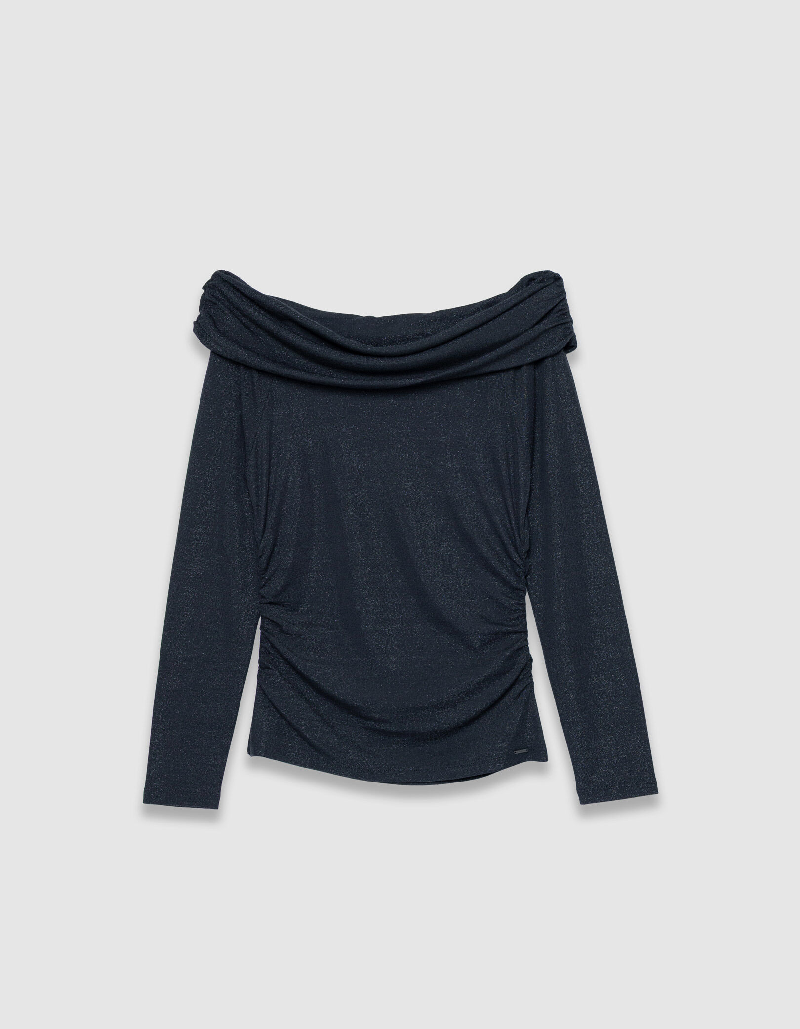 Tee-shirt col bustier gris maille pailletée Femme