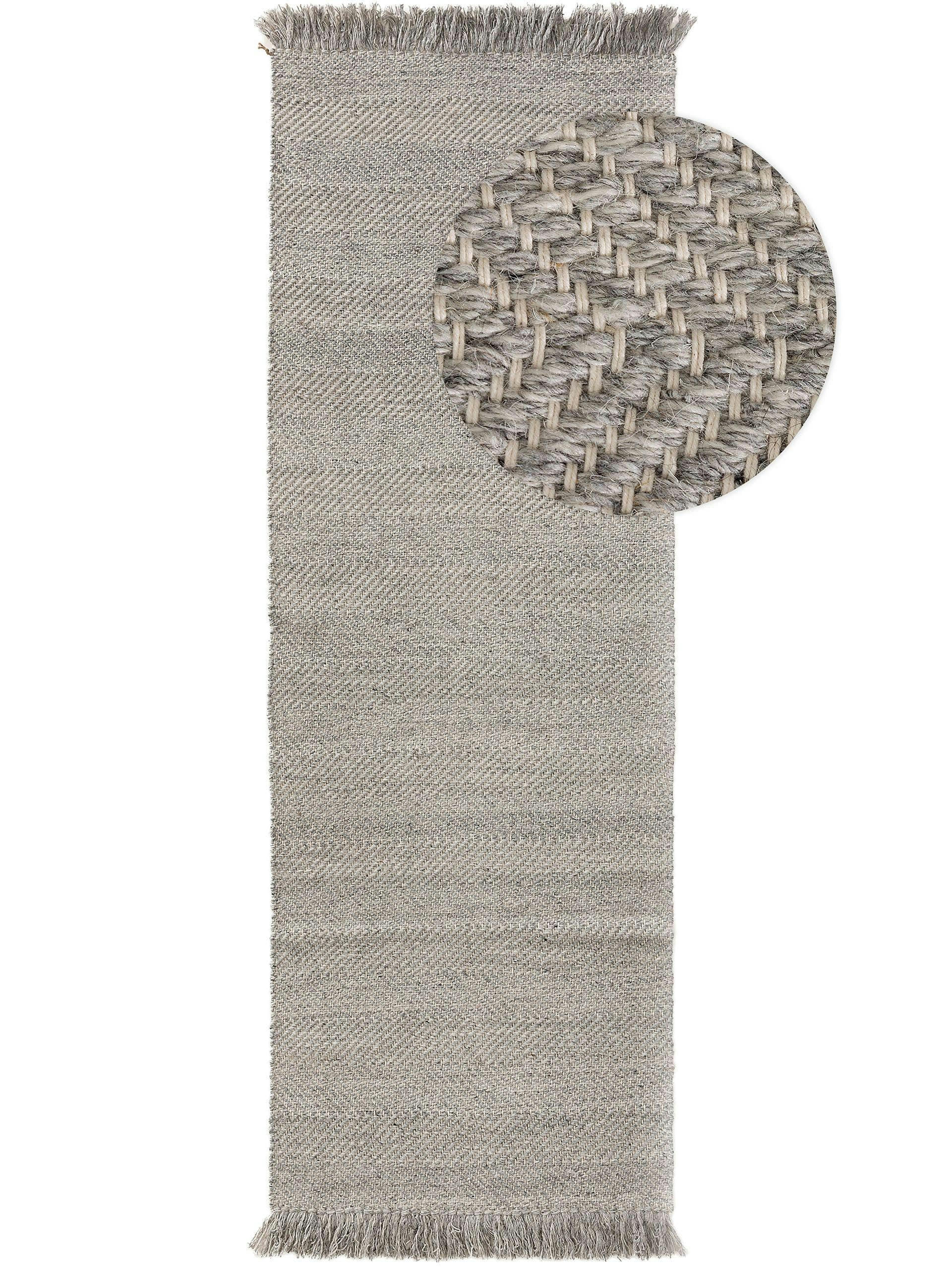 LARS - Tapis de couloir en laine gris clair 70x200