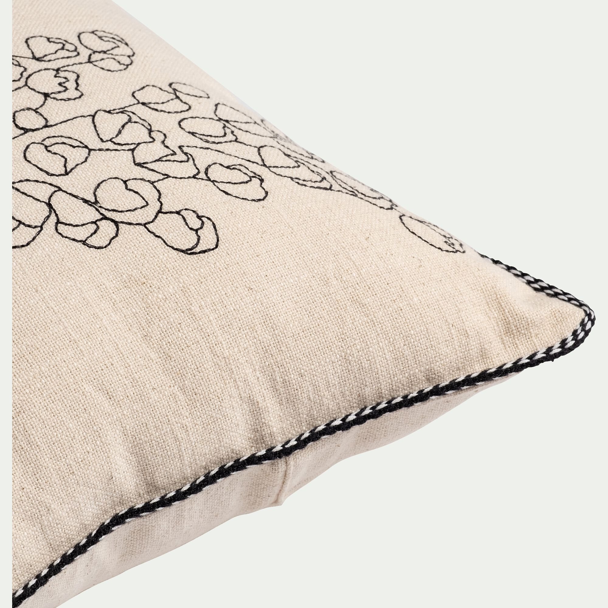 LILANE - Coussin brodé en coton 30x50cm - naturel