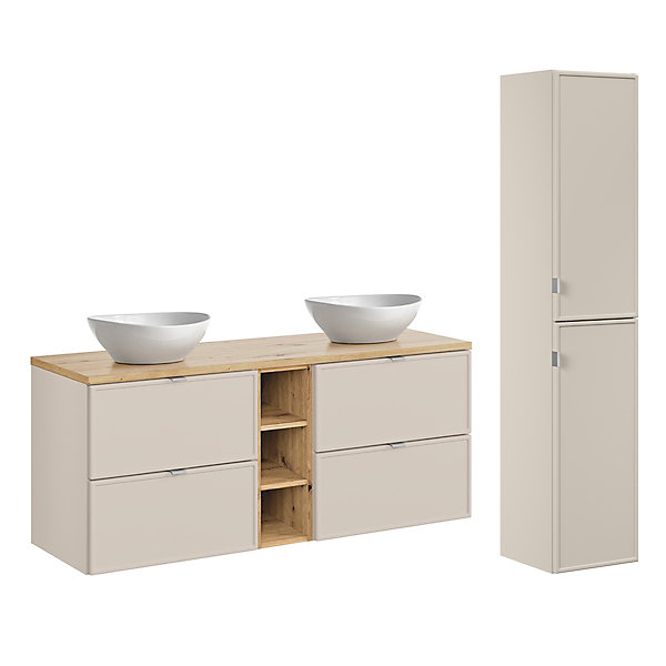 Ensemble meuble double vasque 140cm 3 niches et colonne Alba Cachemire Lola
