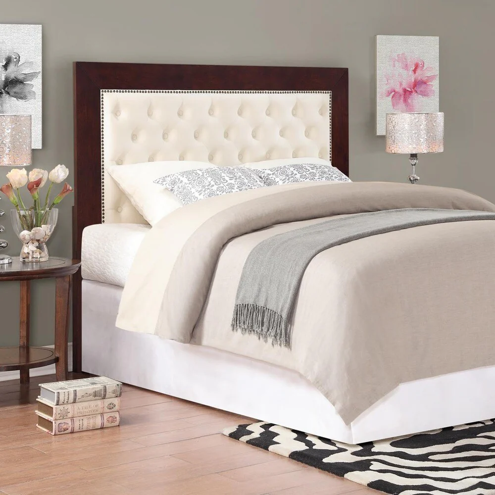 Dorel Living Wood with Tufted Fabric Headboard