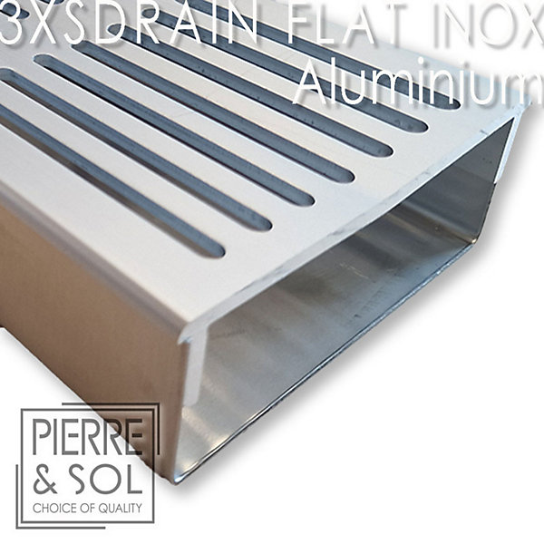 Caniveau Inox Large Hauteur 3,5 cm - 3XSDRAINFLAT Grille aluminium - LINE ECO - élément d'angle