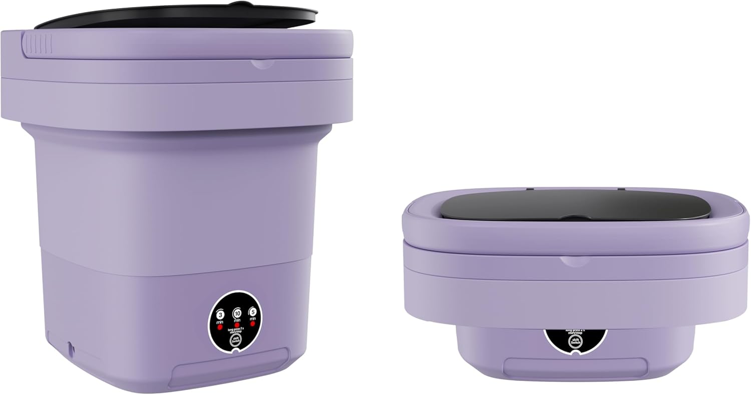 Portable Washing Machine, 11L Mini Folding Washer for Apartments, Dorms, RV and Travel, Compact Top Load Washer with Spin Basket and 3 Wash Modes for Small Loads, (PURPLE)