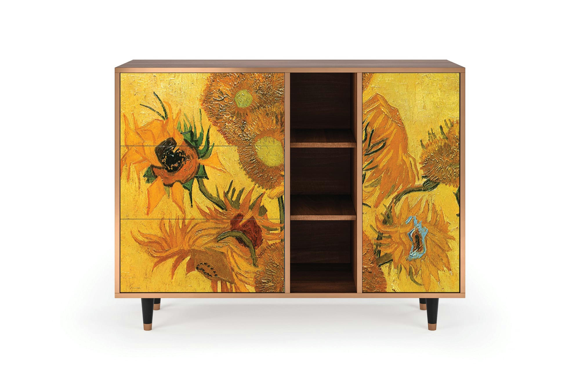 SUNFLOWERS BY VINCENT VAN GOGH - Buffet  jaune 3 tiroirs et 1 porte L 125 cm