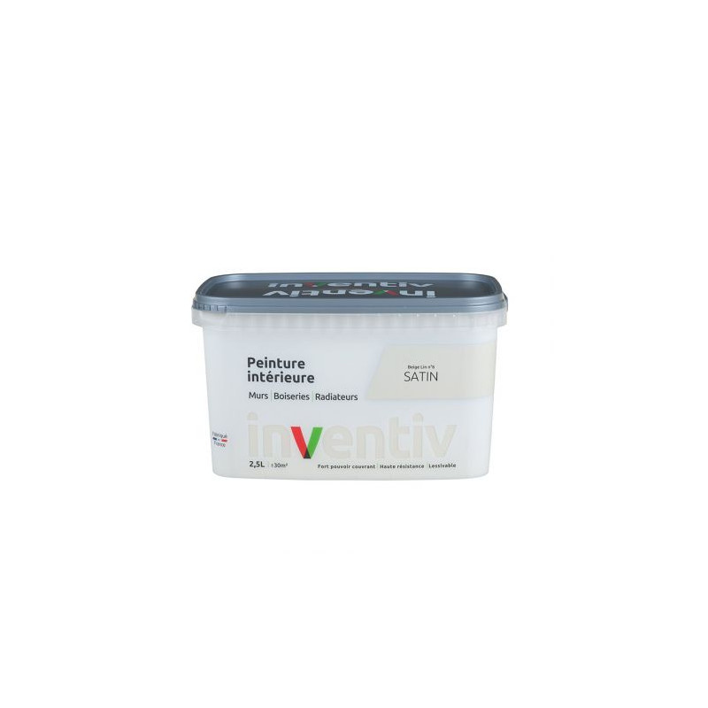 Peinture pour mur boiserie radiateur Beige Lin n°6 satiné 2,5 L INVENTIV