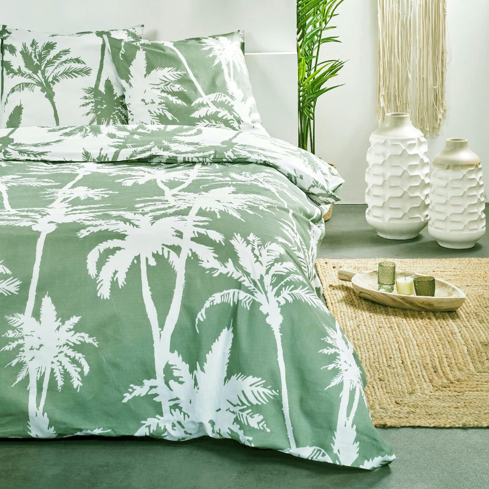 - Parure de lit réversible à l'esprit tropical coton vert 260x240 cm